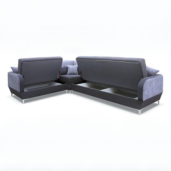 Baron Grey Fabric Corner Sofa Bed with Storage, Adjustable Backrests & Dual Sleeping Function
