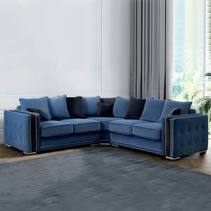 Finchley Blue & Black Velvet Corner Sofa | L-Shaped, Plush Cushions, Modern Seating