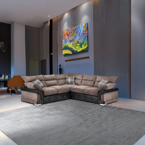 MARYLAND L-Shaped Corner Sofa – Modern Fabric Sectional in Grey or Brown - Durable