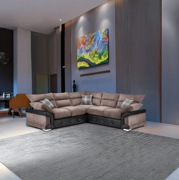 MARYLAND L-Shaped Corner Sofa – Modern Fabric Sectional in Grey or Brown - Durable