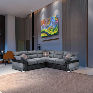 MARYLAND L-Shaped Corner Sofa – Modern Fabric Sectional in Grey or Brown - Durable
