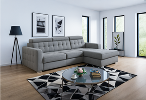 LYON L-Shape Sofa Bed with Adjustable Headrests – Modern Sleeper in Blue, Brown, or Grey