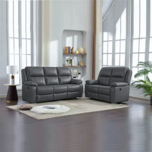 Modern Chicago PU Recliner 3+2 Sofa Set in Black & Grey with Cup Holders and Easy To Clean