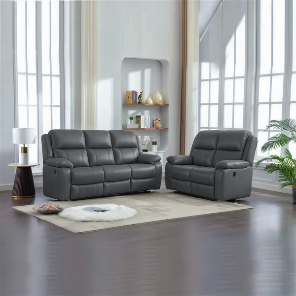 Modern Chicago PU Recliner 3+2 Sofa Set in Black & Grey with Cup Holders and Easy To Clean