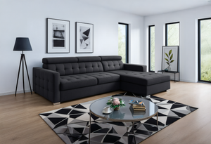 LYON L-Shape Sofa Bed with Adjustable Headrests – Modern Sleeper in Blue, Brown, or Grey