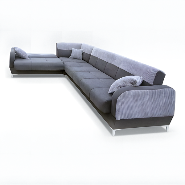 Baron Grey Fabric Corner Sofa Bed with Storage, Adjustable Backrests & Dual Sleeping Function