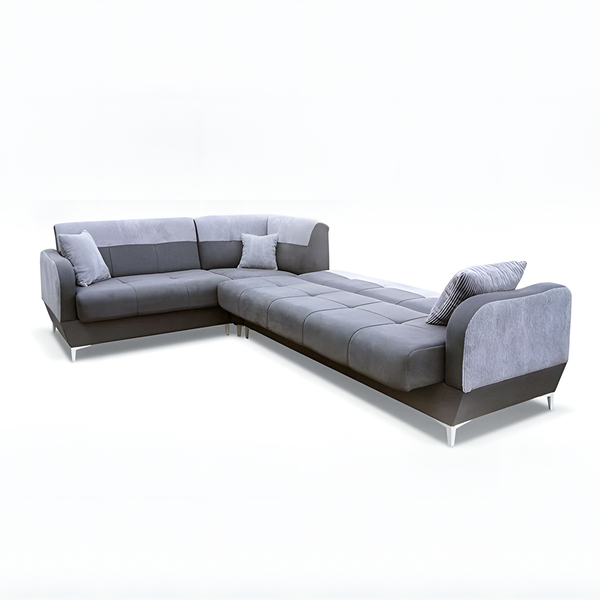 Baron Grey Fabric Corner Sofa Bed with Storage, Adjustable Backrests & Dual Sleeping Function