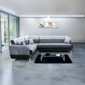 Baron Grey Fabric Corner Sofa Bed with Storage, Adjustable Backrests & Dual Sleeping Function