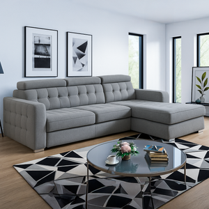 LYON L-Shape Sofa Bed with Adjustable Headrests – Modern Sleeper in Blue, Brown, or Grey