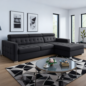 LYON L-Shape Sofa Bed with Adjustable Headrests – Modern Sleeper in Blue, Brown, or Grey